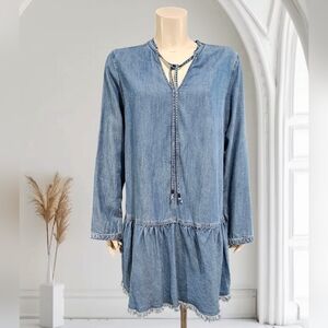 RAILS Women Mel Drop Waist Denim Chambray Blue Mini Dress M
